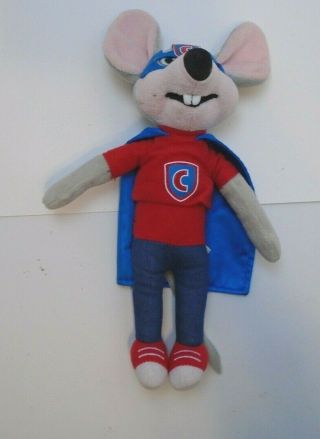 2014 Chuck E Cheese Mascot Mask & Cape Superhero Plush Stuffed Animal Mouse 11 "