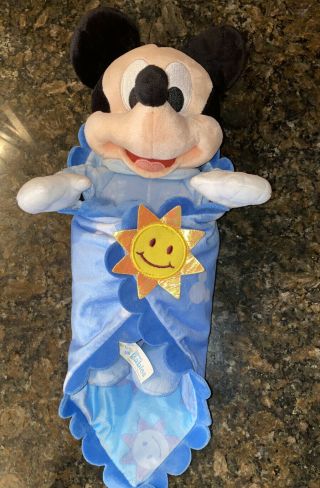 Disney Parks Babies Mickey Mouse Soft Plush Doll With Blanket