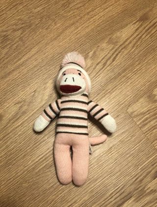 Dan Dee Sock Monkey Plush Stuffed Doll Pink Brown White Toy