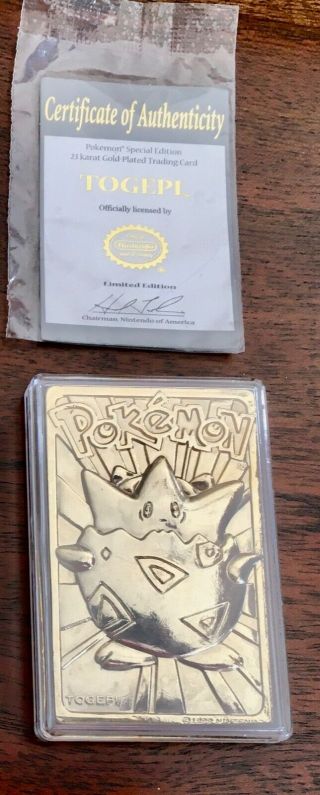 1999 Vintage Togepi Burger King 23k Gold Plated Pokemon Card & Authenticity
