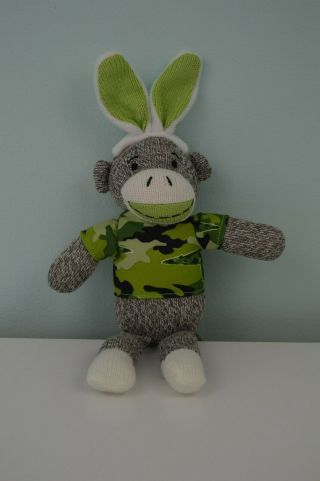 Dan Dee Sock Monkey Plush Stuffed Animal Camouflage Camo Green Bunny Rabbit Ears
