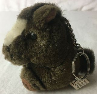 Swibco Puffkins Pony Horse Keychain Plush Brown White Patch On Head Backpack Pal