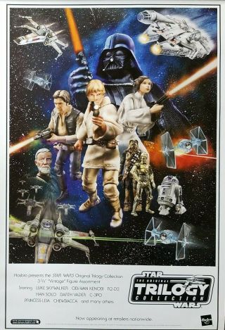 Vintage Hasbro Star Wars Trilogy Action Figure Promo Poster 20 " X 30 " Rare