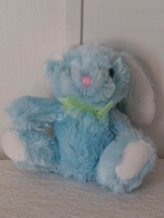 Dan Dee Blue Plush Bunny Rabbit 6 " Sits Stuffed Animal Soft Toy Green Bow