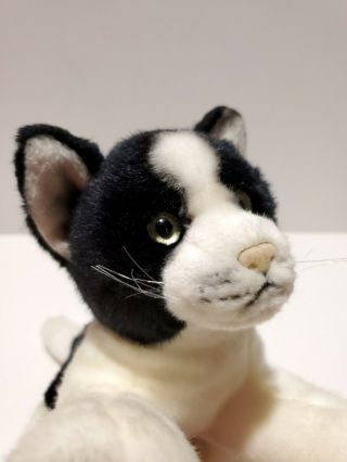 L3 Russ Berrie Buttons Cat Plush Black White Tuxedo Kitty Green Eyes 13 "