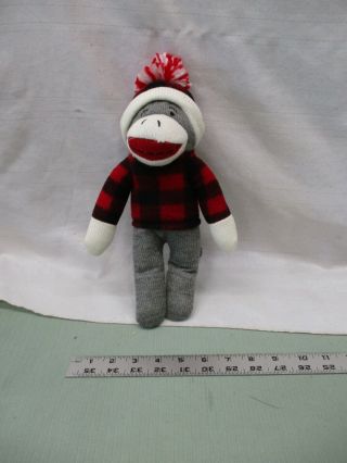 Dan Dee Sock Monkey Plush Stuffed Animal Winter Plaid Sweater Hat Toy Red White