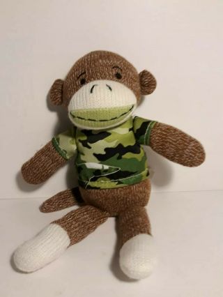 Dan Dee Brown Sock Monkey Plush/stuffed Animal Toy.  Camouflage Shirt,  Boy Toy
