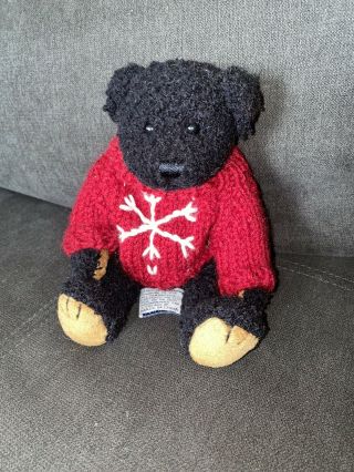 Chrisha Playful Plush Black Teddy Bear 9 " Knitted Sweater Jointed Legs 1988