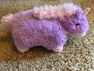 Unicorn Pillow Pet Peewee Purple With Pink Mane And Horn 2010 Plush 13 Inch