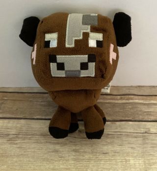 Minecraft 2014 Mojang Brown Cow Plush Stuffed Animal Soft Toy 6”