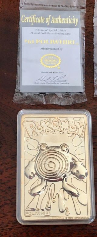 1999 Vintage Poliwhirl Burger King 23k Gold Plated Pokemon Card & Authenticity