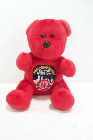 Fdny York City Fire Department Plush 6 " Bear 2002 Red Nyc