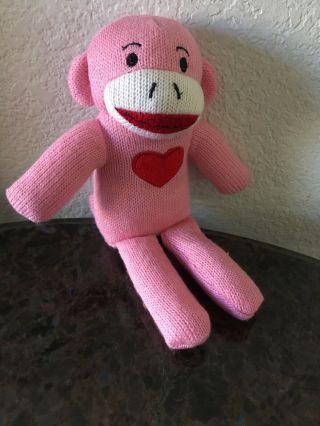 Dan Dee Sock Monkey Pink With Red Heart 9” Plush Stuffed Toy