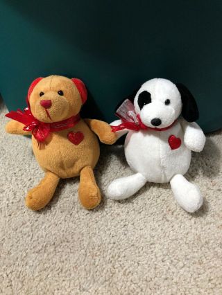 2 Dan Dee Collectors Choice Plush Brown Bear With Red Bow Heart Stuffed Animal