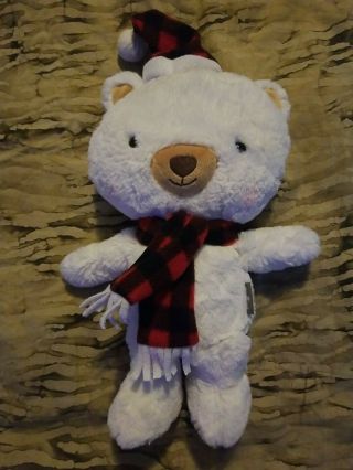 Hallmark White Christmas Teddy Bear Plush Red Plaid Scarf & Hat Stuffed Animal
