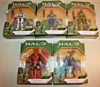 Set Of 5 Halo 3.  75 " Series 1 Action Figures - Master Spartan Brute Pilot Jackal