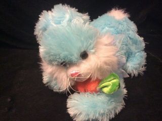 Bunny Rabbit Blue White Laying Down With Bow Plush Stuffed Animal 15 " Long