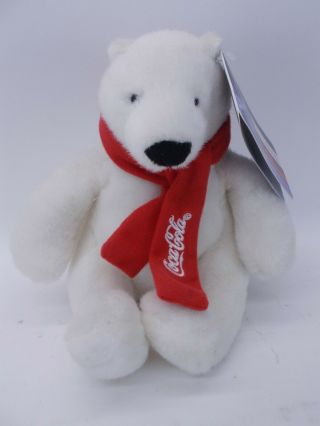 Coca Cola Polar Bear Red White Scarf Black Nose Plush 7 " Toy 2007 With Tag