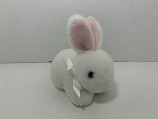 Armbee Corp Small Mini Plush White Bunny Rabbit Pink Ears Ribbon Bow