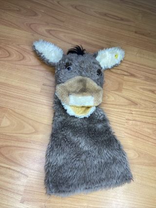 Vtg Steiff Donkey Hand Puppet 14 " Plush Button Tag Ear Flaws