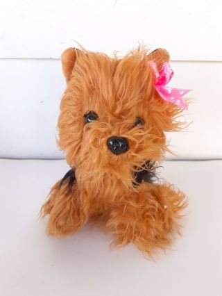 Dan Dee Plush 7 " Brown & Black Pink Bow Yorkie Terrier Puppy Dog Pal Stuffed Toy