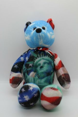 Limited Treasures 2005 Plush Beanie Bear Statue Of Liberty Bald Eagle Flag 9 "