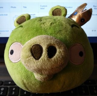 Commonwealth Angry Birds Green King Pig Gold Crown 6 " Plush Toy No Sound 2010