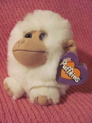 Swibco Puffkins Plush Trixy White Monkey Chimp 6621 Dob 6 - 20 - 97 Bean Bag