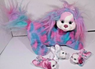 Puppy Surprise Pink & Blue Mommy Dog With Three 3 Puppies Babies Plush Hasbro