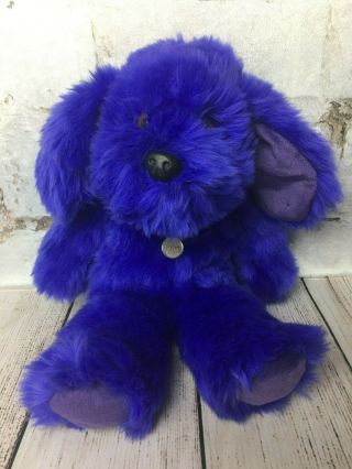 Limited Too Purple Plush Stuffed Animal Dog Ball Chain Logo Collar 15 Inch Blue