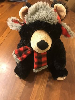 Joann St.  Jude Black Bear Wearing Red Plaid Scarf And Hat