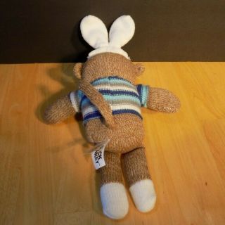 DAN - DEE SOCK MONKEY Easter Bunny Ears knit Plush Soft Toy Brown Blue White 12 