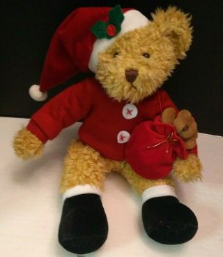 Christmas Russ Berrie Bear Sammy Santa 9 " Red Hat Sweater Plush Stuffed Animal