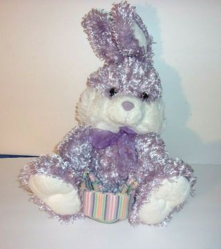 Dan Dee Lavender White Bunny Rabbit Striped Easter Basket Plush Toy 17 "