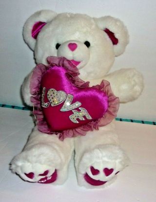 Dan Dee Sweetheart Teddy White Pink Heart Lace Love Bear Plush 2004 22 " Flaw