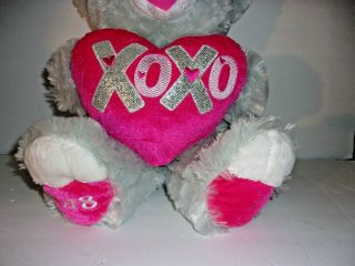 Dan Dee Plush Gray White Pink Teddy Bear XOXO Heart Silver 2018 Toy 17 
