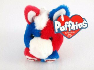 Puffkins Collectible Plush Keychain Key Ring Stripes Patriotic Donkey Red Blue