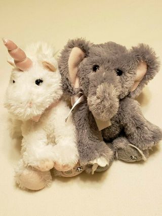 Russ Shining Stars 8 " Gray Elephant 10 " White Unicorn Plush Stuffed Toys