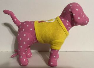 Dog Plush Pink White Polka Dots Victorias Secret Pink Peace Love Yellow Shirt