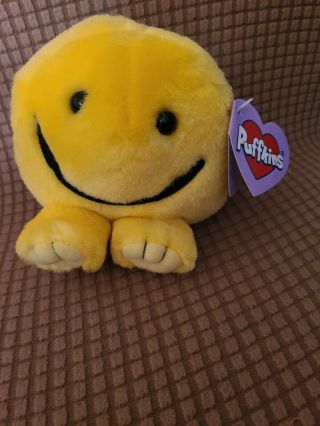 Swibco Puffkins " Happy " Yellow Smiley Plush Dob 6 - 10 - 98