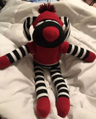 Dan Dee Sock Monkey Dog Black White Red 20 " Knit Plush Eco Friendly Gift
