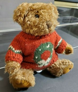 Russ Berrie Christmas Bear Stuffed Plush Red Green Sweater 5.  5 