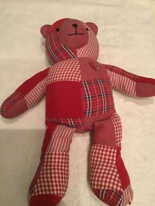 Pottery Barn Kids Stuffed Bear Red Plaid Patchwork Quilt Teddy Plush Toy Htf