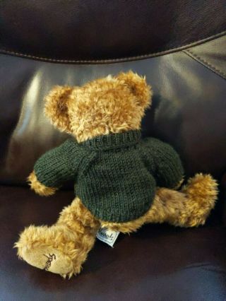 Vtg Harrods Knightbridge Plush Teddy Bear Green Gold Embroidered Knit Sweater 2