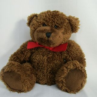 Proflowers Dark Brown Curly Fur Teddy Bear Plush Red Neck Bow 8 " Inches Sitting
