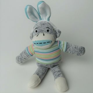 Dan Dee Collectors Choice Sock Monkey Bunny Ears Striped Shirt 10 " Plush