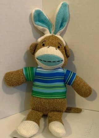 Dan Dee Easter Bunny Sock Monkey Approx.  13 Inchestall Striped Shirt Rabbit Ears