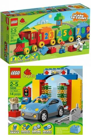 Lego Duplo Number Train 10558 And Car Wash 5696 Building Bricks Set Xmass