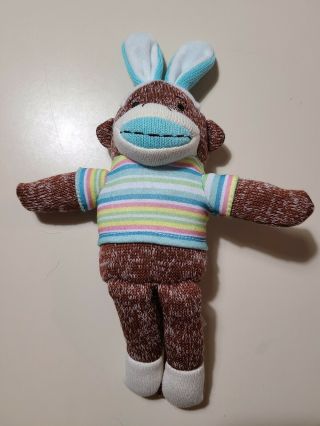 12 " Plush Sock Monkey W/bunny Ears Doll,  Made By Dan Dee,