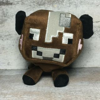 2014 Mojang Minecraft Brown Cow Plush Stuffed Animal Toy 6” Polyester Fibers